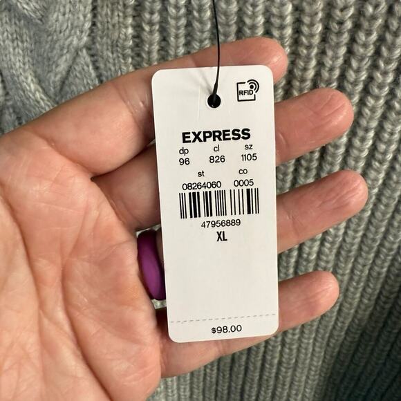 Express Relaxed Mock Neck Cable Knit Sweater Gray 08264060 XL Minimalism NWT - Picture 2 of 8